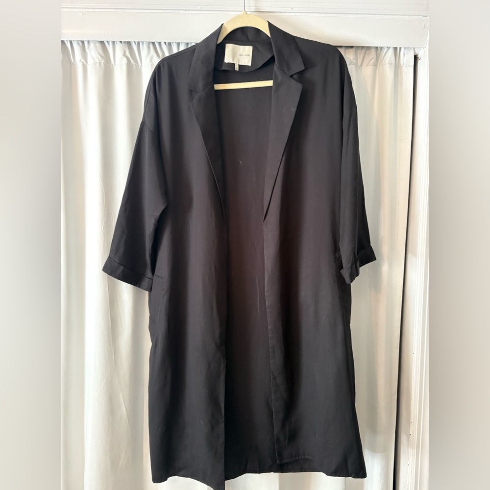 Oak + Fort Black Minimalist Mid Length TrenchJacket Size S